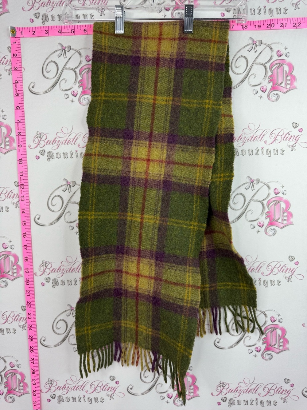 Ireland scarf lambswool 100% Green Plaid Fringe Scarf